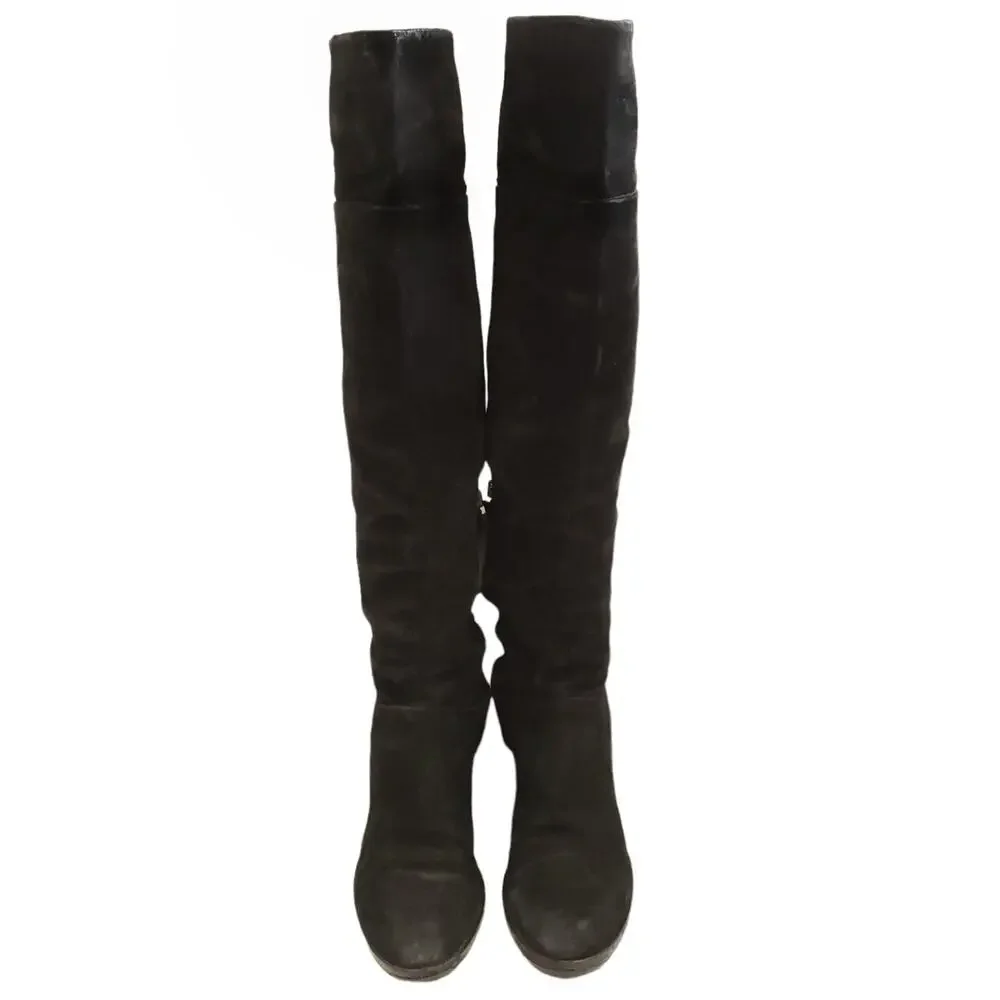 RAG & BONE Ashby suede leather black casual over the knee block heel boots 37 7